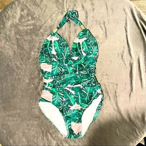 Womens Swimsuit Green Floral Size Small